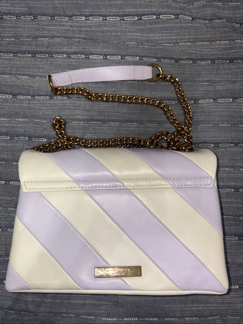 Kurt Geiger Lavender & Cream Diagonal Stripe Chain Crossbody - Picture 3 of 3